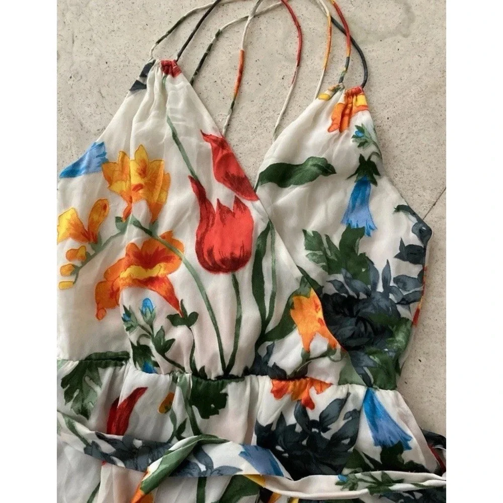 Alice + Olivia Sz 6 Dress Faux Wrap Silk Blend  Floral Mini Belted ‎ EXCELLENT